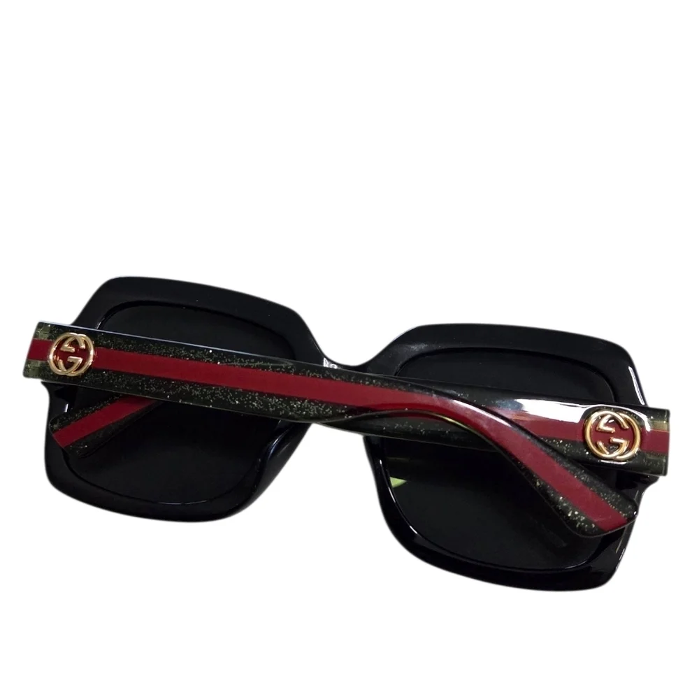 Gucci Women's Sunglasses with Black Frame and Red & Green Accents With Gold Logo